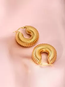Textured Hoop Earrings - Yellow Gold - View 5