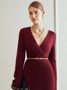 MOTF PREMIUM WRAP JUMPER DRESS WITHOUT BELT - Maroon - View 3