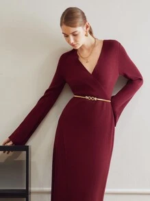 MOTF PREMIUM WRAP JUMPER DRESS WITHOUT BELT - Maroon - View 7