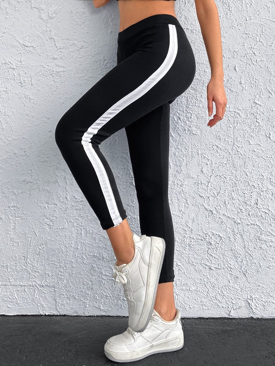 RueChic Contrast Side Leggings - Black - View 1
