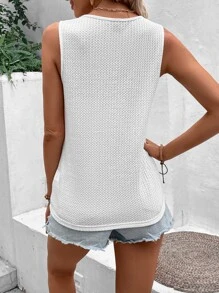 SHEIN LUNE Contrast Guipure Lace Tank Top - White - View 2