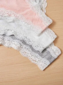 3pack Letter Tape Lace Trim Panty Set