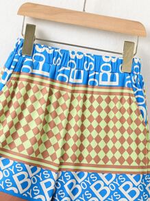 男孩棋盤格和字母圖案斜口袋短褲