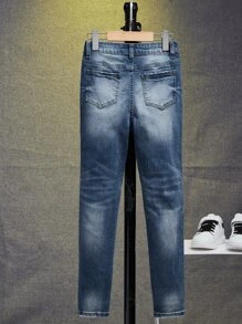 SHEIN Chicos Jeans con lavado desgarro crudo - Azul lavado medio - Ver 2