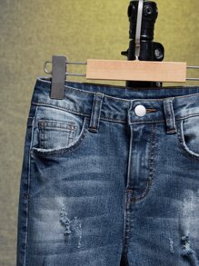 SHEIN Chicos Jeans con lavado desgarro crudo - Azul lavado medio - Ver 4