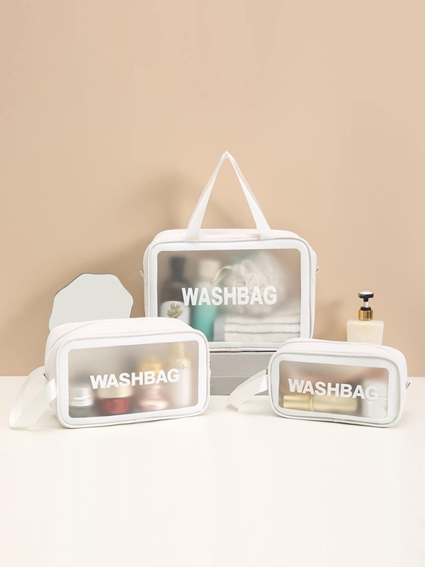 1pc Letter Graphic Travel Toiletry Bag, Clear Portable Wash Bag For