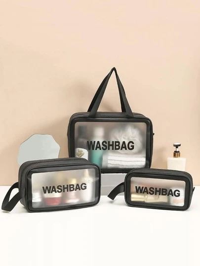 1 件便携式洗漱用品旅行包，时尚字母图案防水化妆包，适用于旅行收纳，波西米亚风