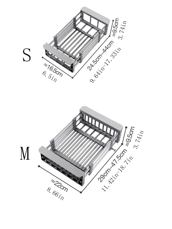 1pc Drain Rack, Stainless Steel Kitchen Basket, Home Dish Rack, Retractable Sink Shelf, Suitable