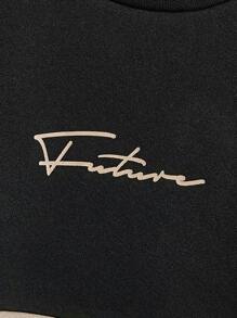 Manfinity Men Letter Graphic Colourblock Kangaroo Pocket Sweatshirt - Multicolor - View 3