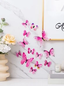 12pcs Foldable 3D Butterfly Sticker, Stickers, Wall Decal, Vinyl Decal For Home Decorations, Spring Decoration Items Refresh Your Home, Festival Decoration Stickers Gifts Birthday Graduation - Pink - View 1