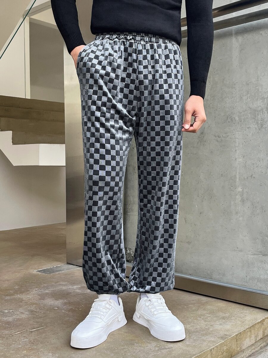 Manfinity Hypemode Men Checker Print Slant Pocket Joggers - Multicolor - View 1