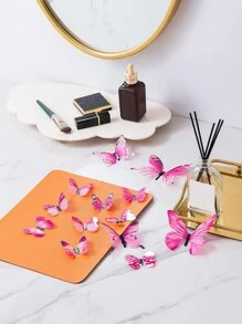12pcs Foldable 3D Butterfly Sticker, Stickers, Wall Decal, Vinyl Decal For Home Decorations, Spring Decoration Items Refresh Your Home, Festival Decoration Stickers Gifts Birthday Graduation - Pink - View 4