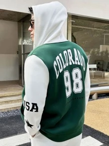 Manfinity Hypemode Men Letter Graphic Two Tone Hoodie - Green - View 1