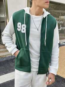 Manfinity Hypemode Men Letter Graphic Two Tone Hoodie - Green - View 2