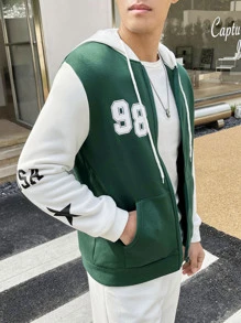 Manfinity Hypemode Men Letter Graphic Two Tone Hoodie - Green - View 4