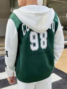 Manfinity Hypemode Men Letter Graphic Two Tone Hoodie - Green - View 6