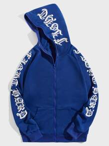 Manfinity EMRG Men Letter Graphic Raglan Sleeve Zip Up Hoodie - Blue - View 1