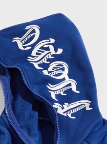 Manfinity EMRG Men Letter Graphic Raglan Sleeve Zip Up Hoodie - Blue - View 4