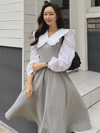 DAZY 素色側拉鏈後綁帶連衣裙不帶襯衫