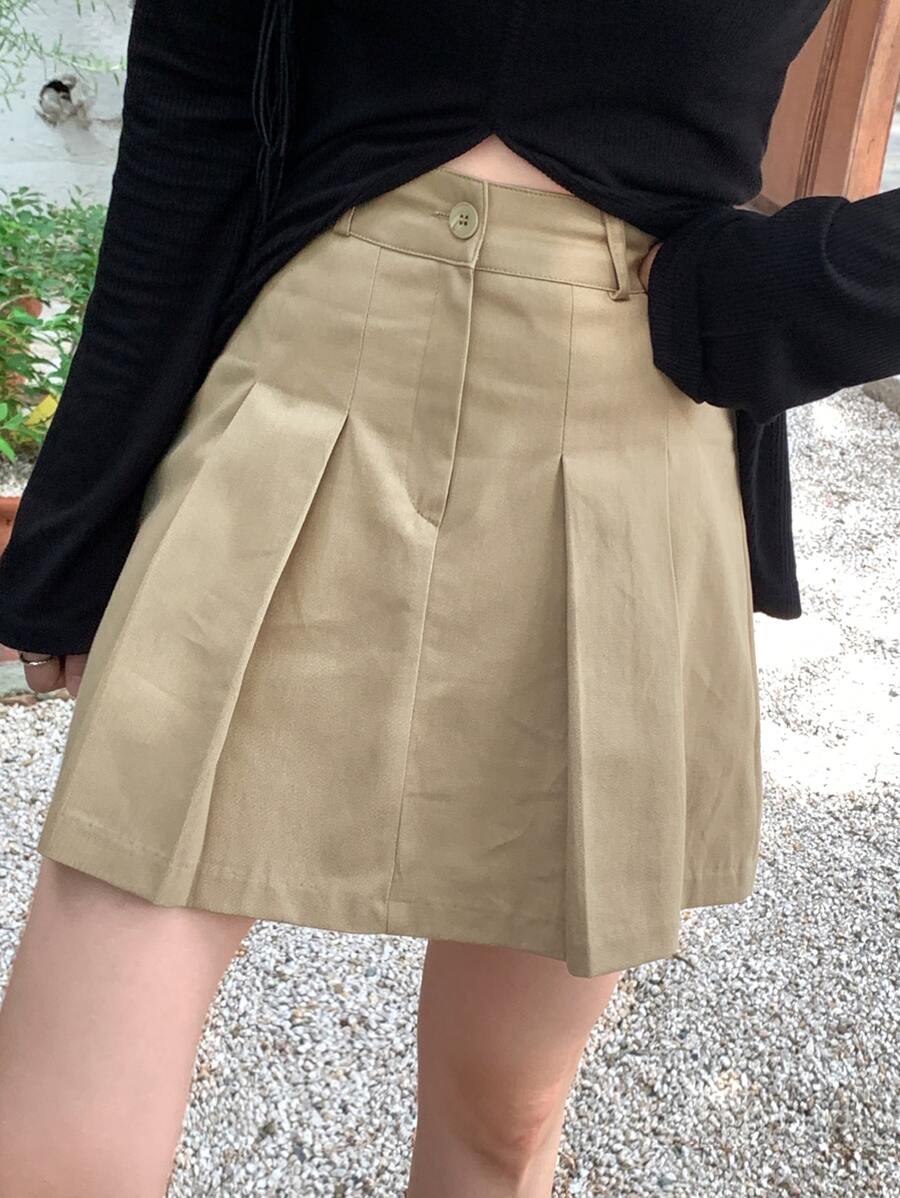 DAZY Solid Pleated Detail Skirt Fall,Winter