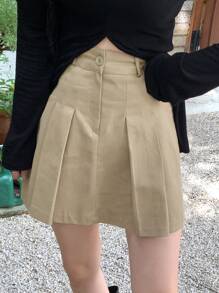 DAZY Solid Pleated Detail Skirt Fall,Winter