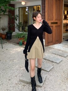 DAZY Solid Pleated Detail Skirt Fall,Winter