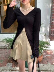 DAZY Solid Pleated Detail Skirt Fall,Winter