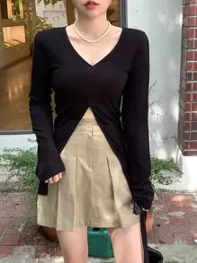 DAZY Solid Pleated Detail Skirt Fall,Winter