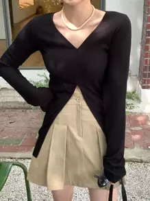 DAZY Solid Pleated Detail Skirt Fall,Winter