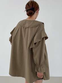 DAZY Blusa Con Mangas Con Vuelo Y Volantes Decorativos - Caqui - Ver 2