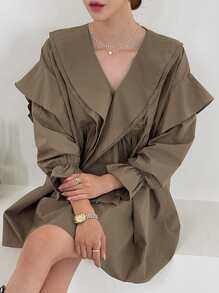 DAZY Blusa Con Mangas Con Vuelo Y Volantes Decorativos - Caqui - Ver 3