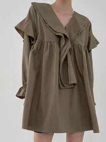 DAZY Blusa Con Mangas Con Vuelo Y Volantes Decorativos - Caqui - Ver 6