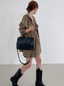 DAZY Blusa Con Mangas Con Vuelo Y Volantes Decorativos - Caqui - Ver 9