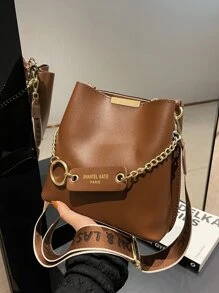 Bolso cubo con estampado de letra con diseño de cadena - Marrón - Ver 4