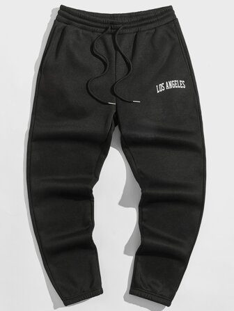 Hombres Pantalones deportivos con estampado de letra de cintura con cordón térmico