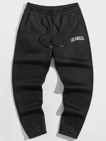 Guys Letter Graphic Drawstring Waist Thermal Sweatpants