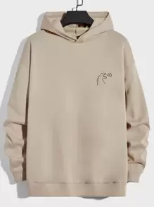 GENTILAND 宽松男式恐龙印花保暖连帽衫 - 卡其色 - 查看 1