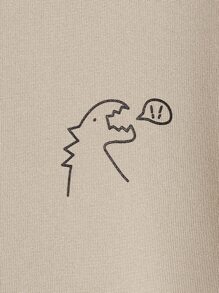 GENTILAND 宽松男式恐龙印花保暖连帽衫 - 卡其色 - 查看 3