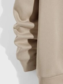 GENTILAND 宽松男式恐龙印花保暖连帽衫 - 卡其色 - 查看 4