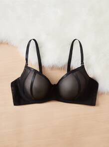 Plus Sheer Mesh Underwire Bra - Black - View 4