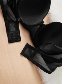 Plus Sheer Mesh Underwire Bra - Black - View 5