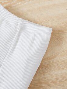 SHEIN Baby Plaid Print Shirt And Cami Top & Flare Leg Trousers - White - View 3