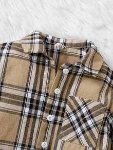 SHEIN Baby Plaid Print Shirt And Cami Top & Flare Leg Trousers - White - View 4