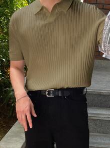 DAZY Camisa de punto acanalado para hombre, atuendo de negocios - Verde militar - Ver 2