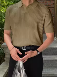 DAZY Camisa de punto acanalado para hombre, atuendo de negocios - Verde militar - Ver 1