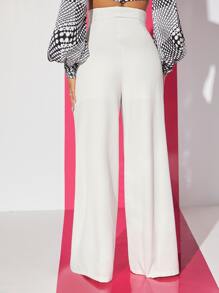 SHEIN SXY Lace Up Front Wide Leg Trousers - White - View 2