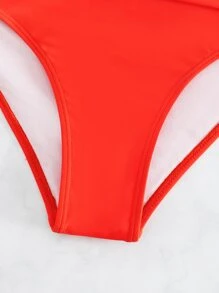 夏季纯色 V 形环高腰比基尼泳裤 - 橘色 - 查看 4