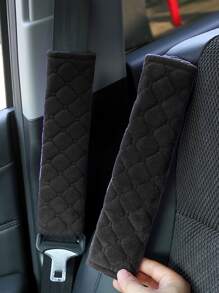 1pc Car Quilted Seat Belt Cover - Black - View 1