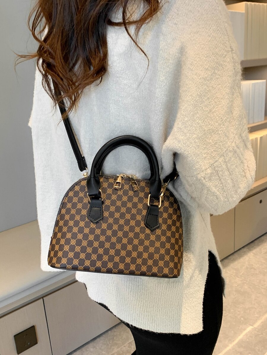 幾何樣式雙把手貝殼包 - 彩色 - 查看 1