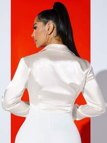 SHEIN SXY Solid Button Front Crop Satin Shirt - White - View 2
